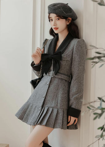 Peter Pan Collar Bow Mini Dress Coat