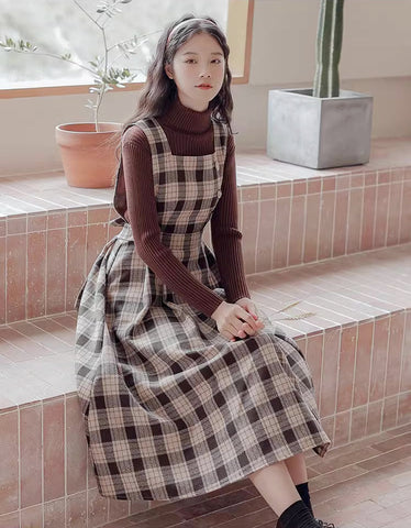 Academia Plaid Pinafore Dress