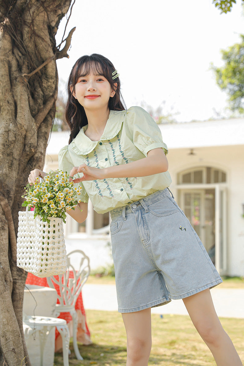 Flower Vines Embroidered Blouse