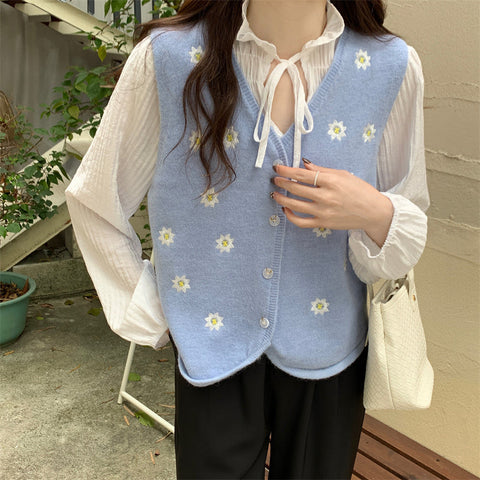 Embroidered Daisy Vest