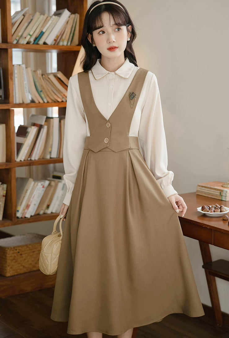 Basic Woven Vest Pinafore Dress / Blouse