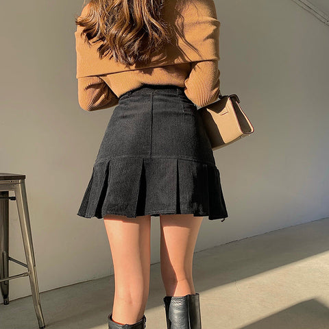 Corduroy Mermaid Pleated Skirt