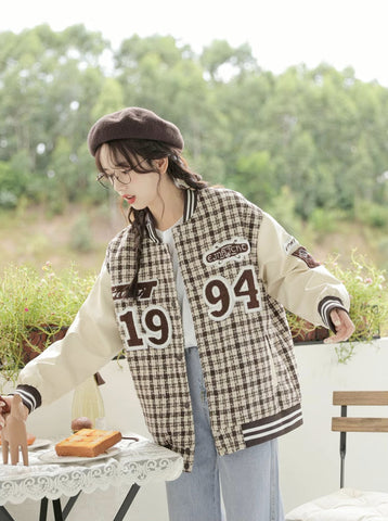 1994 Tweed Plaid Baseball Jacket