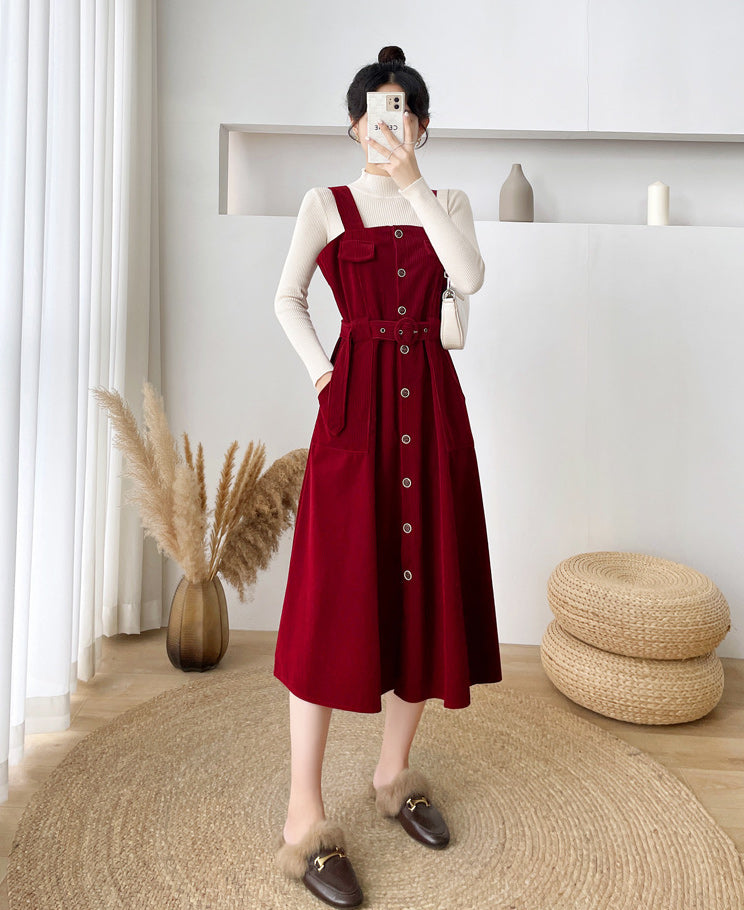 Corduroy Button Up Midi Dress