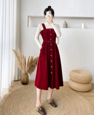 Corduroy Button Up Midi Dress
