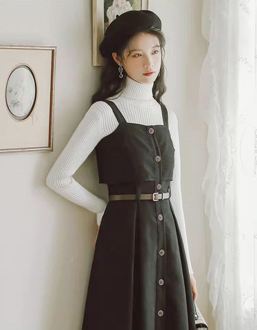 Suede Button Up Cami Pinafore Dress