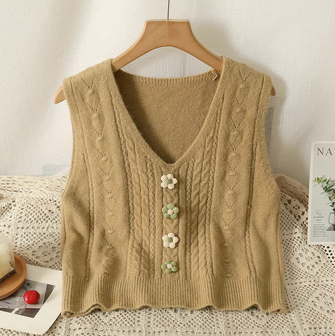 Matcha Pom Pom Daisy Vest