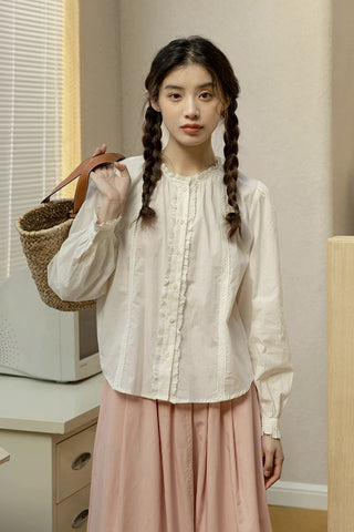 Ruffle Broderie Trim Blouse