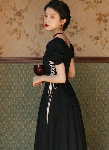 Onyx Rose Lace Up Dress