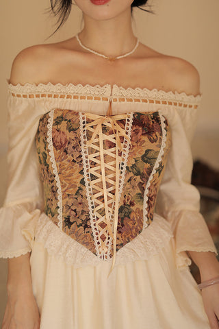 Rustic Floral Lace Up Corset