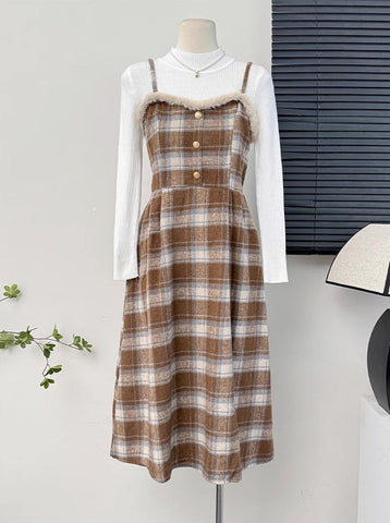 Fuzzy Plaid Midi Cami Dress
