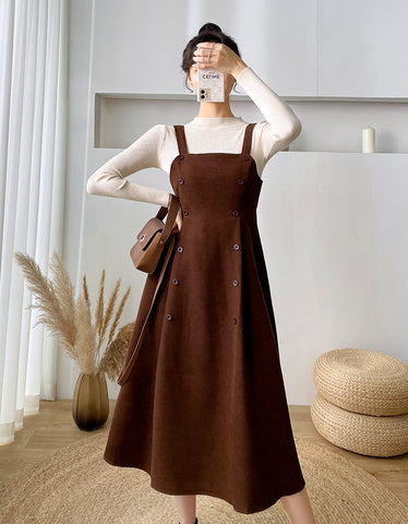 Corduroy Suede Double Button Cami Dress