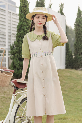 Wild Garden Button Pinafore Dress