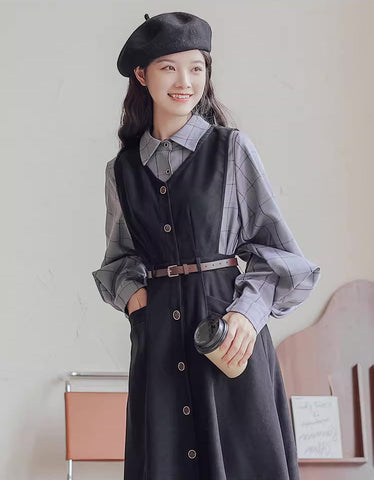 Button Up Suede Pinafore Dress