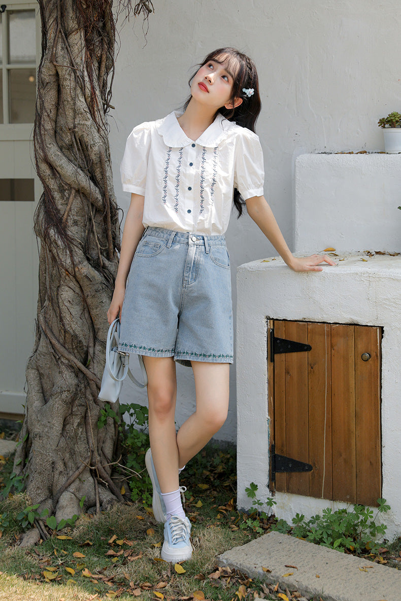 Flower Vines Embroidered Blouse