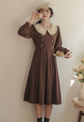 Corduroy Suede Peter Pan Midi Dress