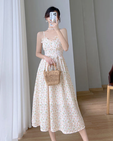 Vestido camisola con cordones y estampado floral de primavera