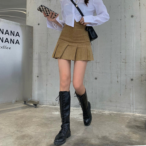 Corduroy Mermaid Pleated Skirt