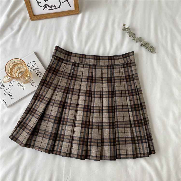 High Waist A-Line Plaid Pleated Skirt