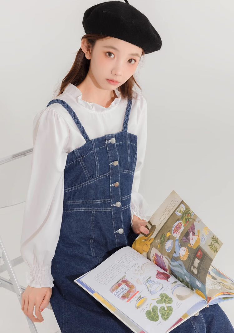 Midi-Camisole-Kleid aus Denim mit Knopfleiste