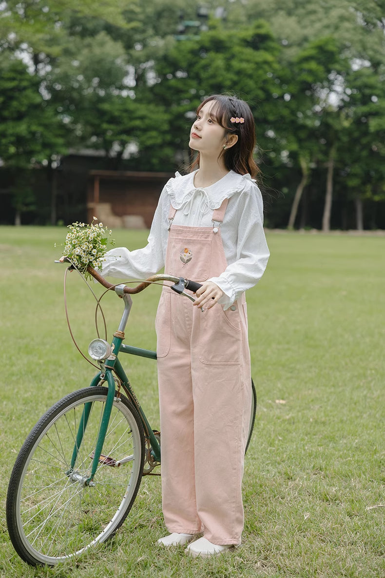 Flower Bouquet Embroidered Overalls