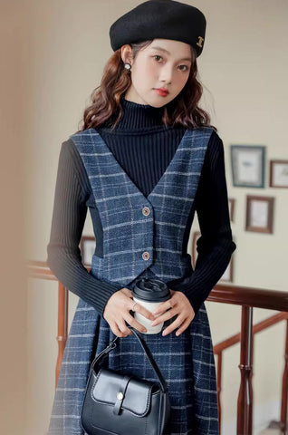 Vestido tipo pichi con chaleco a cuadros