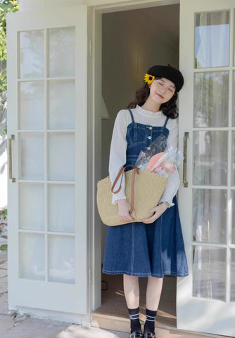 Midi-Camisole-Kleid aus Denim mit Knopfleiste