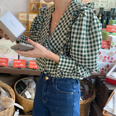 Gingham Peter Pan Button Up Shirt