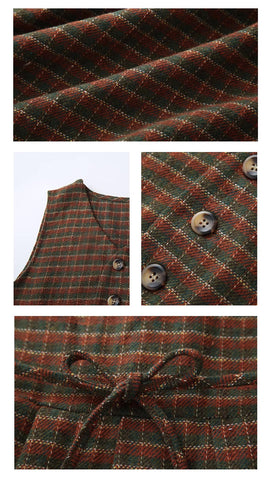 Fallen Leaves Plaid Pinafore Dress Set