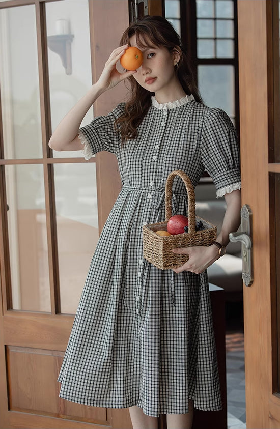 Button Up Plaid Midi Dress