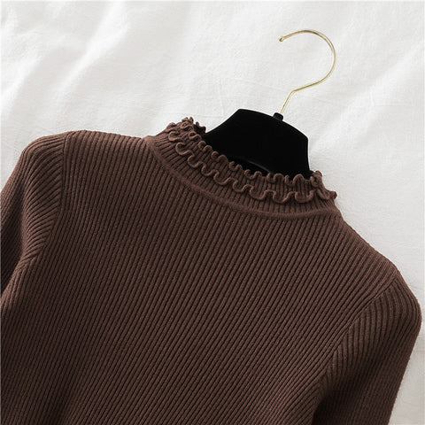 Basic-Pullover mit Stehkragen und Rüschen