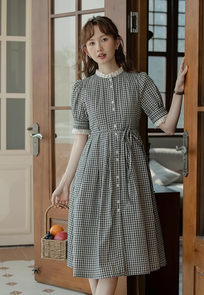 Button Up Plaid Midi Dress