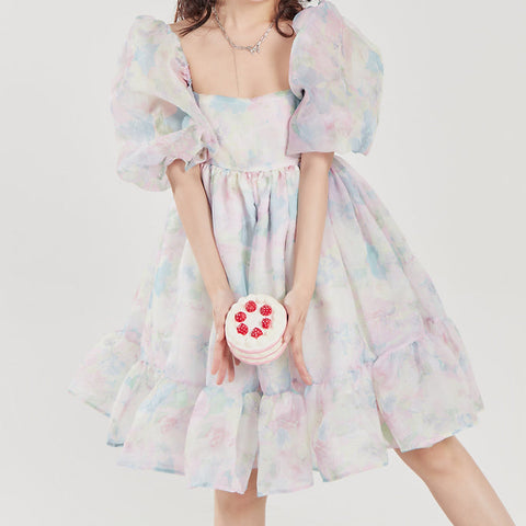 Watercolor Floral Puff Dress