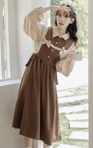 Cocoa Bows Twofer Midi Dress