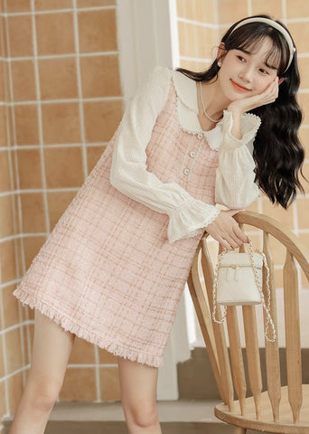 Tweed Plaid Mini Shift Dress