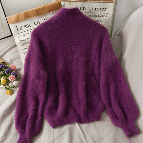 Fuzzy High Neck Sweater
