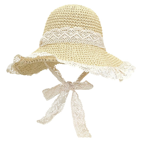 Lace Trim Straw Hat