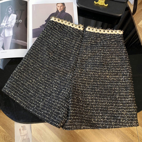 Pantalones cortos asimétricos de tweed preppy