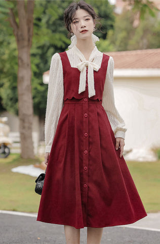 Scallop Button Up Twofer Dress