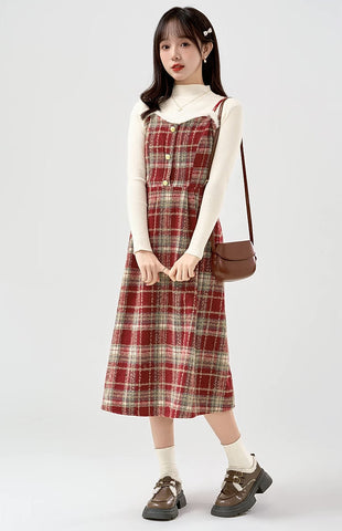 Fuzzy Plaid Midi Cami Dress