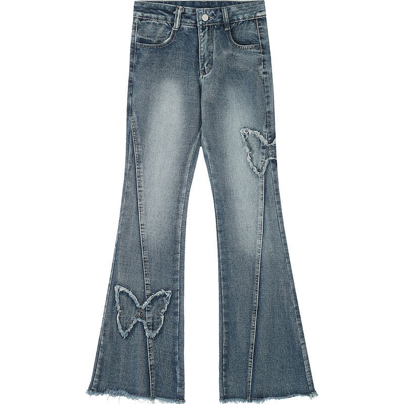 Vintage Washed Butterfly Flare Jeans