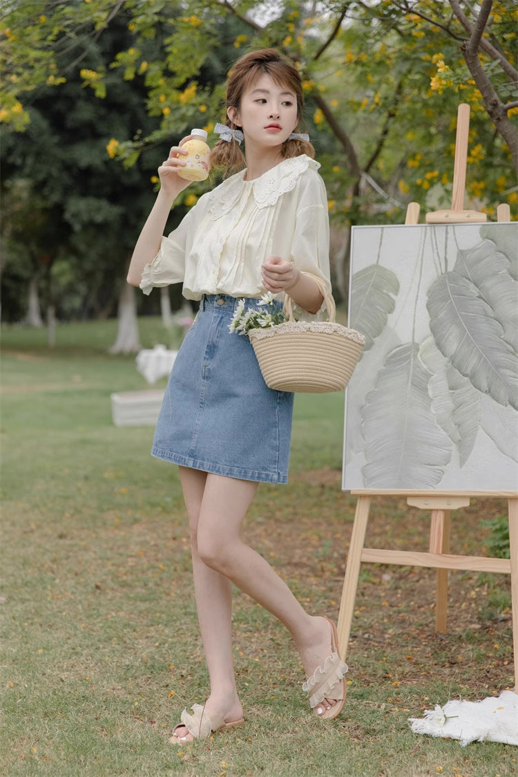 Bluse mit Broderie-Kragen