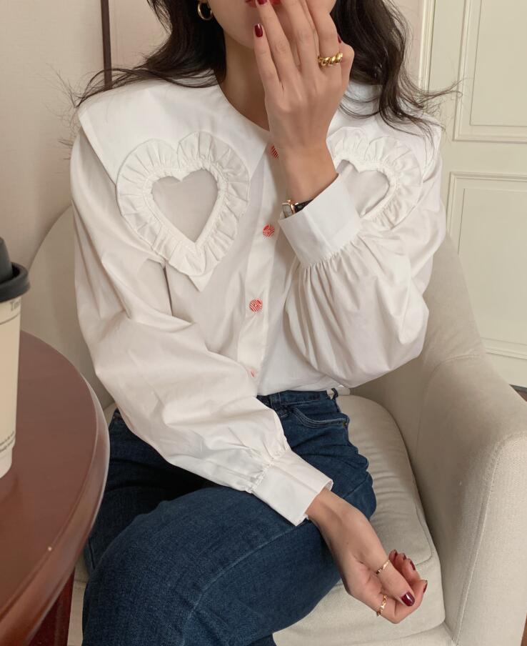 Heart Cutout Collar Button Up Shirt