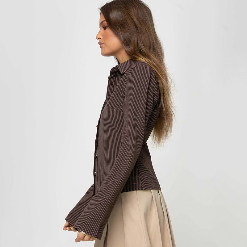 Semi Sheer Long Sleeve Pleated Blouse