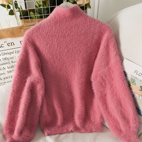 Fuzzy High Neck Sweater