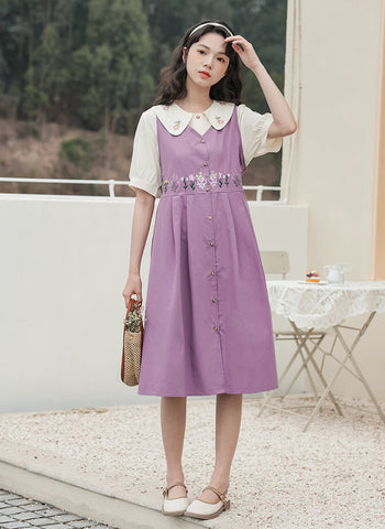 Wild Garden Button Pinafore Dress