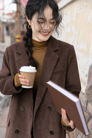 Corduroy Double Breasted Blazer Jacket