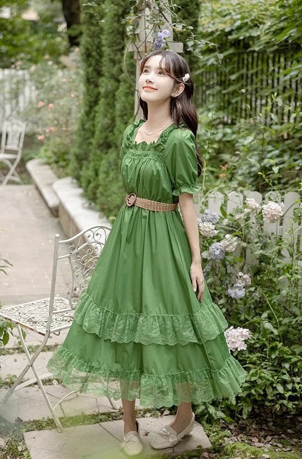 Vestido midi de encaje de hada del bosque