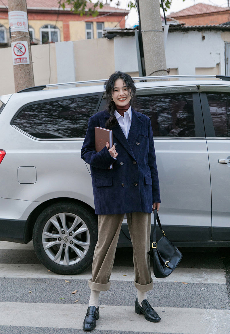 Corduroy Double Breasted Blazer Jacket