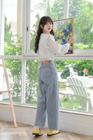 Mushroom Embroidered Mom Jeans